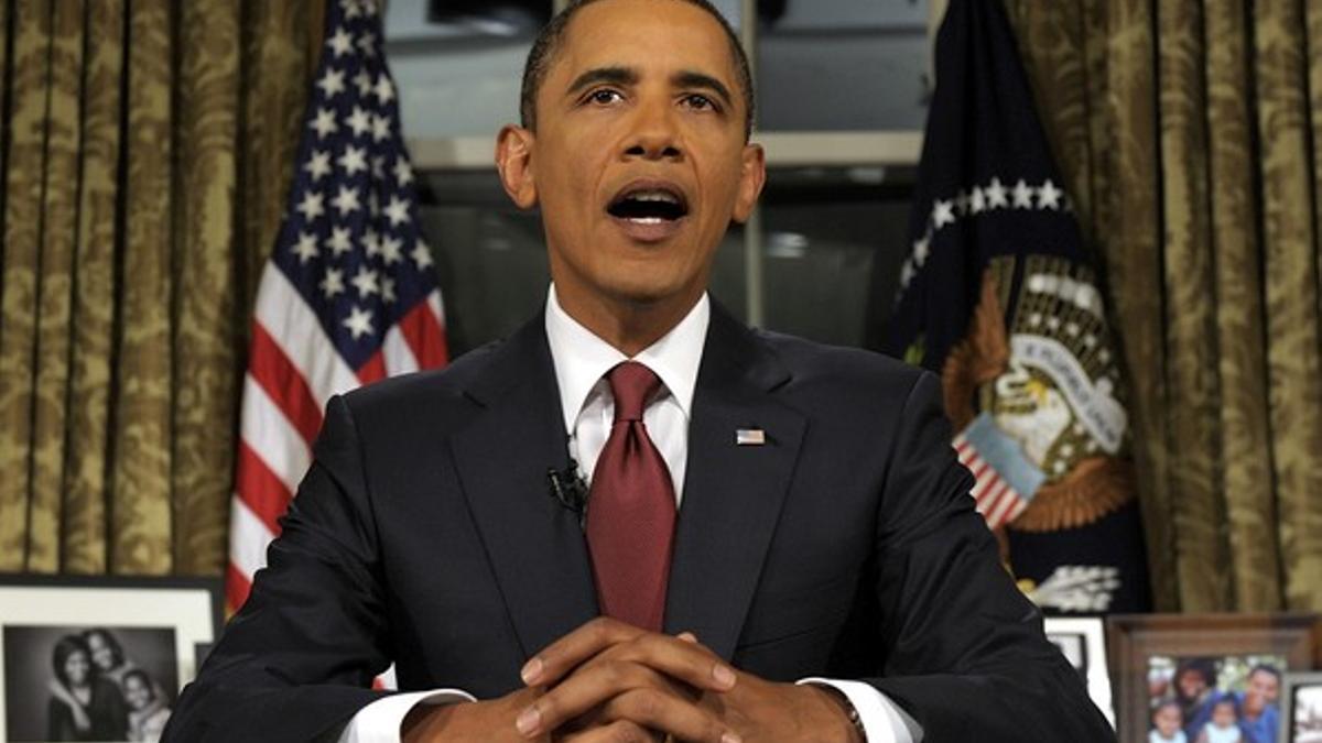 Barack Obama durante su discurso de esta madrugada desde el despacho oval