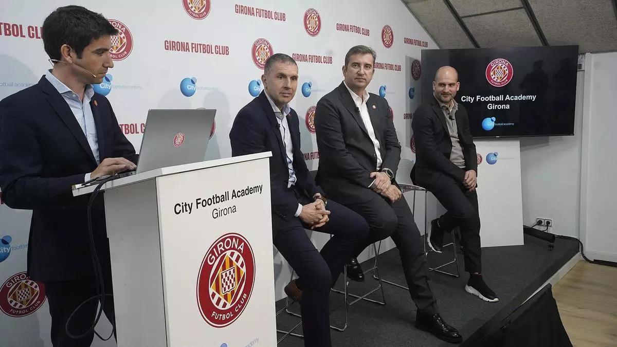 Ignasi Mas-Bagà, Delfí Geli, Ferran Soriano y el presidente del Consejo de Administración del Girona, Pere Guardiola