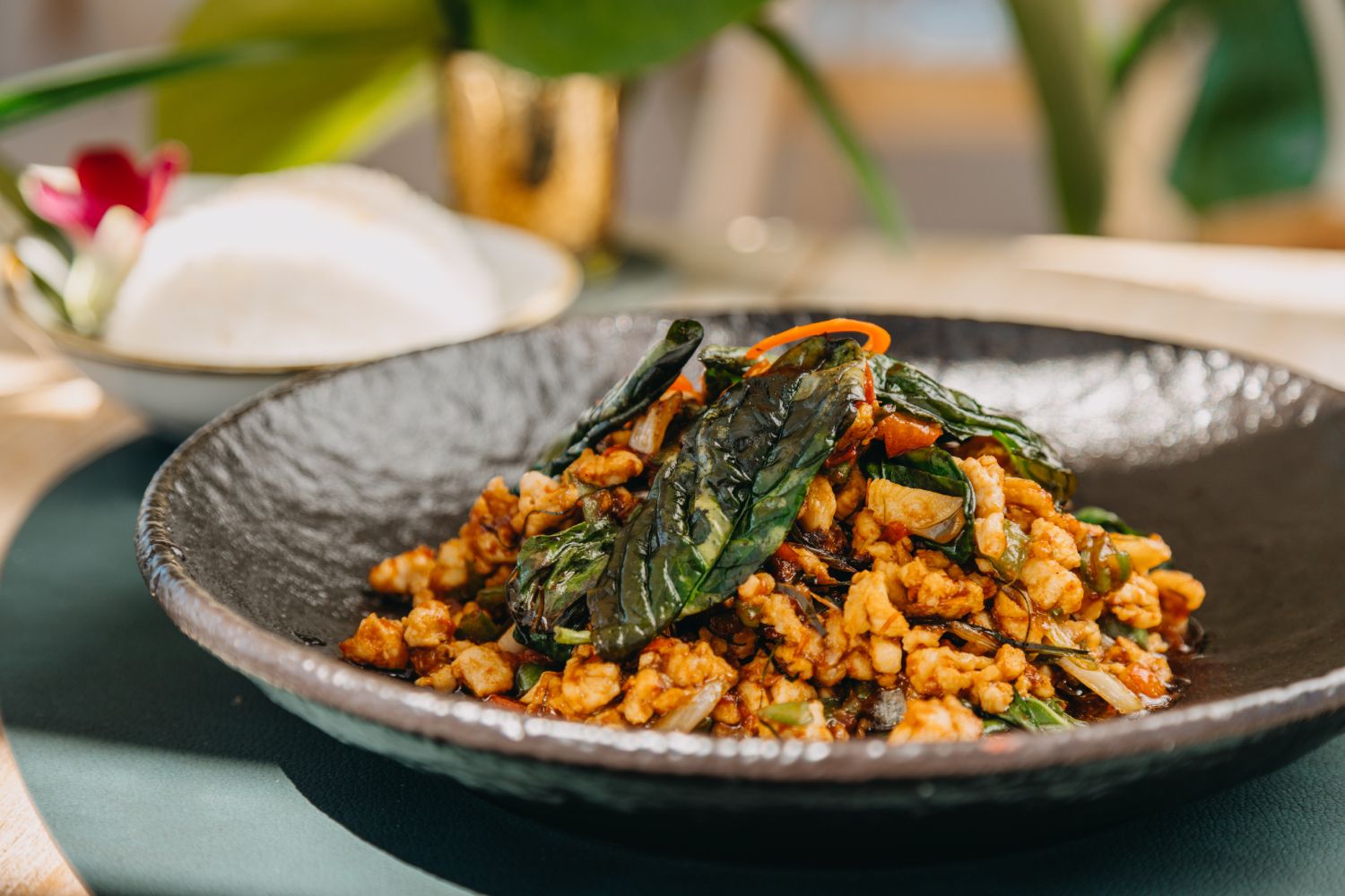 Pad Krapaw Nua del restaurante Thai Garden.