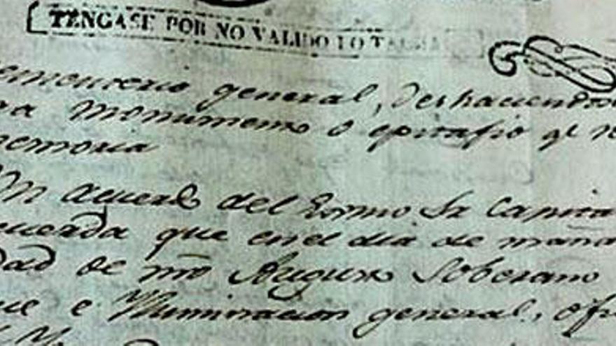 Documento del Archivo Municipal en el que el Ayuntamiento ordena el traslado de los restos del general Díaz Porlier.