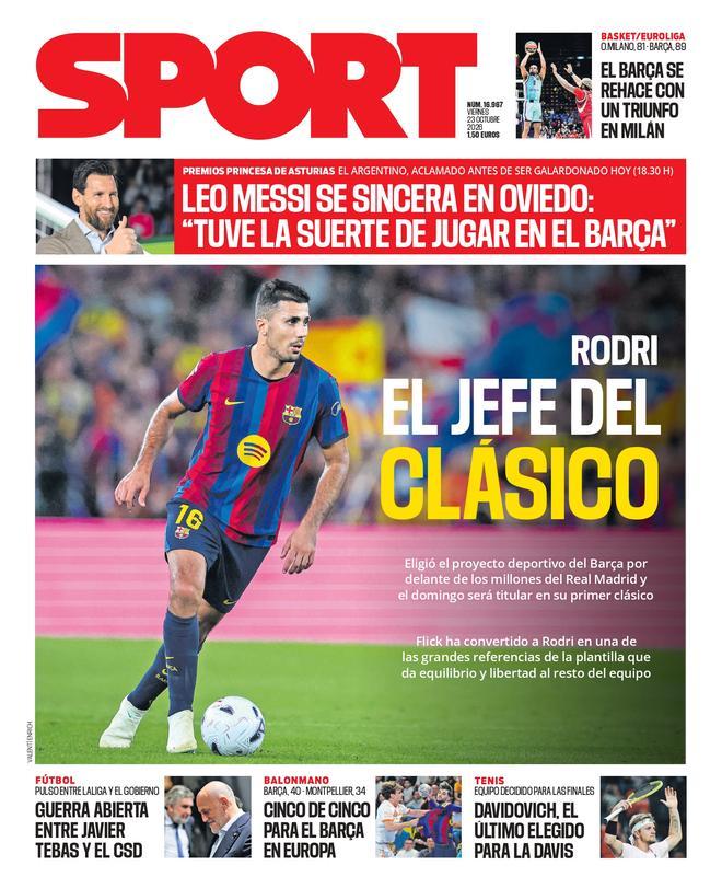 La portada de SPORT de hoy viernes, 23 de octubre de 2026