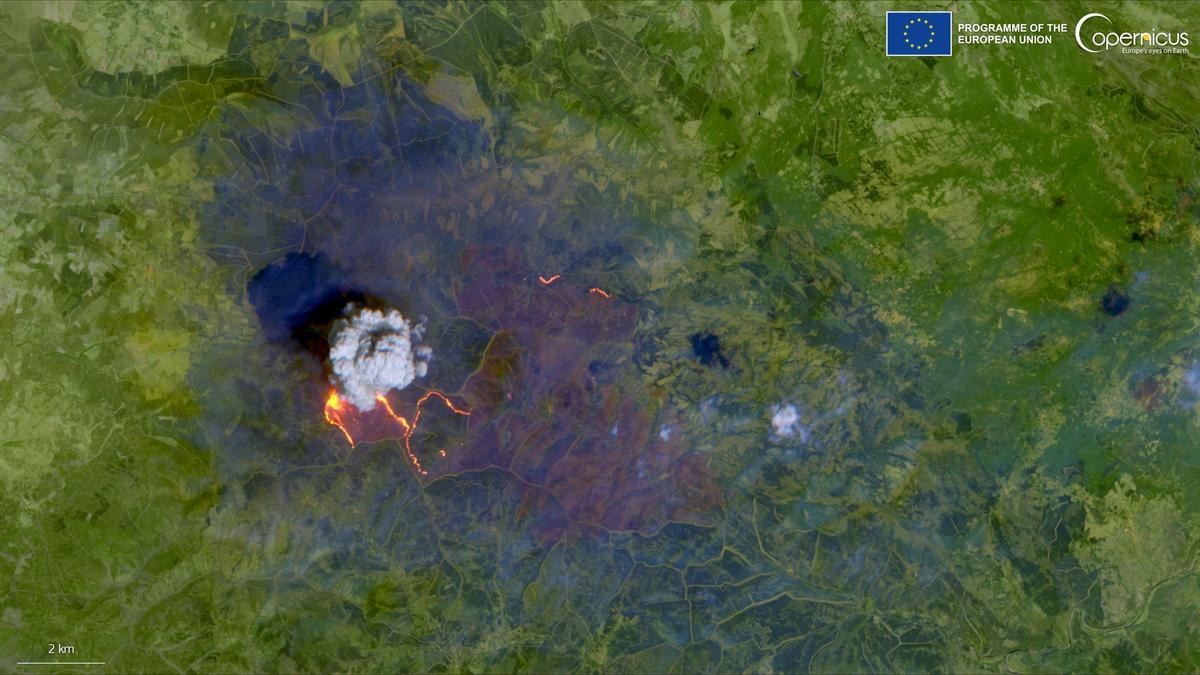 Imagen del incendio del sistema de satélites Sentinel del proyecto Copernicus