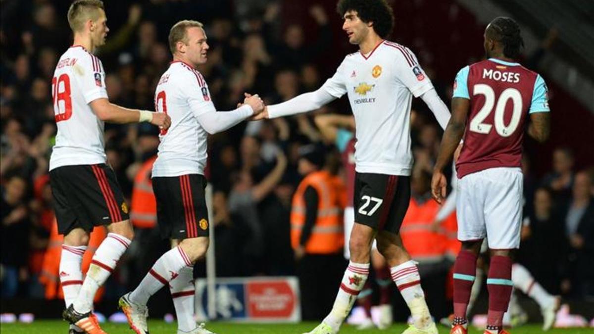 Los jugadores del Manchester celebran uno de los goles ante el West Ham.