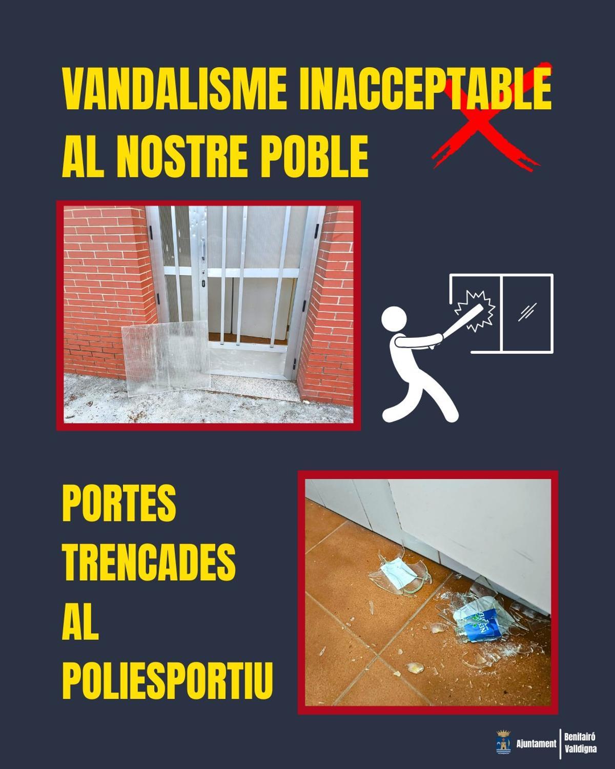 Destrozos en un baño público de Benifairó