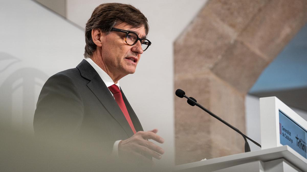 El president de la Generalitat, Salvador Illa, durante una comparecencia ante los medios de comunicación.