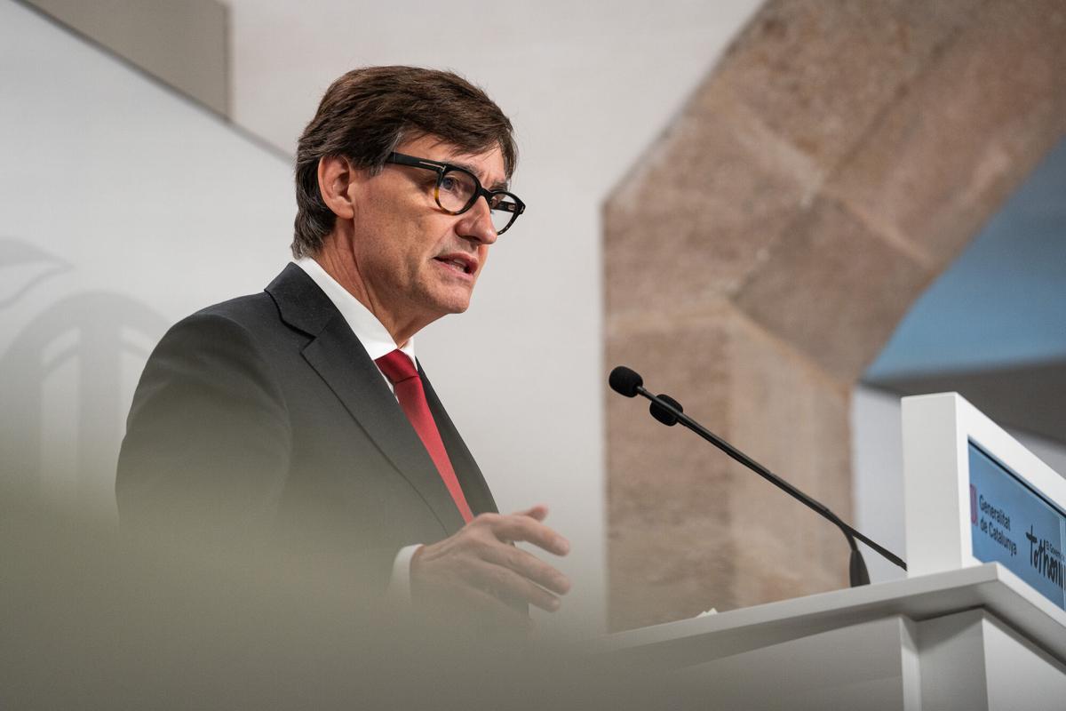El president de la Generalitat, Salvador Illa, durante una comparecencia ante los medios de comunicación.