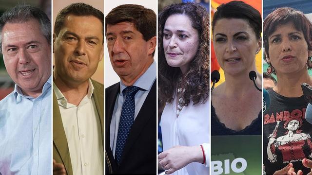 Juan Espadas, Juanma Moreno, Juan Marín, Inmaculada Nieto, Macarena Olona y Teresa Rodríguez.