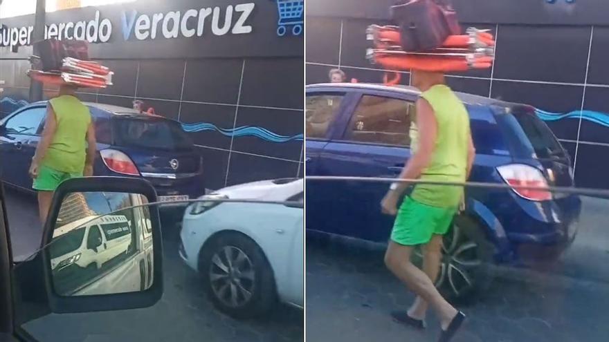 La sorprendente forma de llevar las maletas de un turista en Benidorm