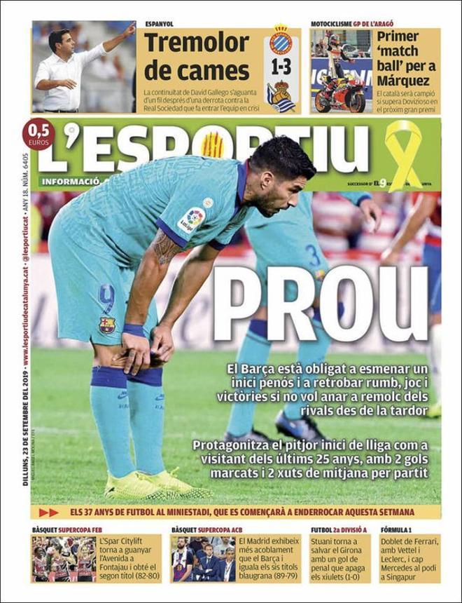 Portada de LEsportiu del 23 de septiembre de 2019