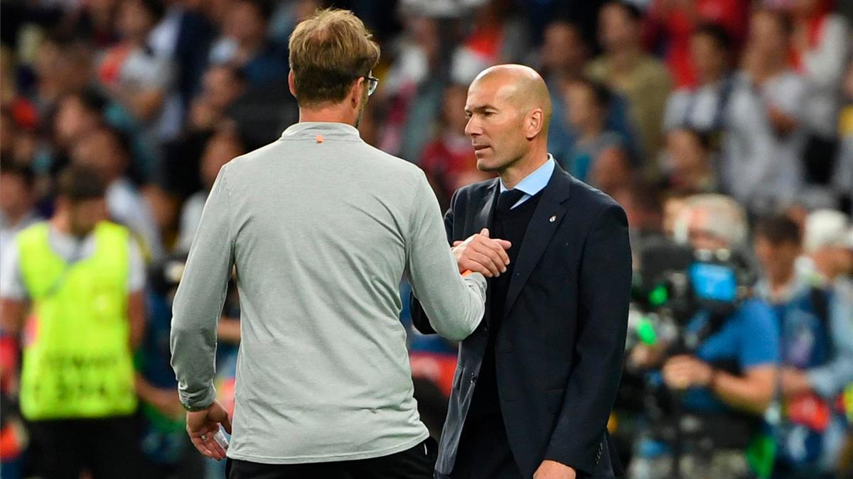 Zidane y Klopp, durante la final de Champions del 2018