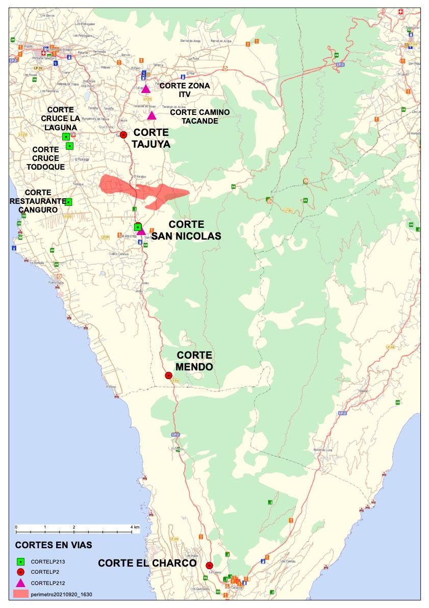 Cortes de carreteras en La Palma.