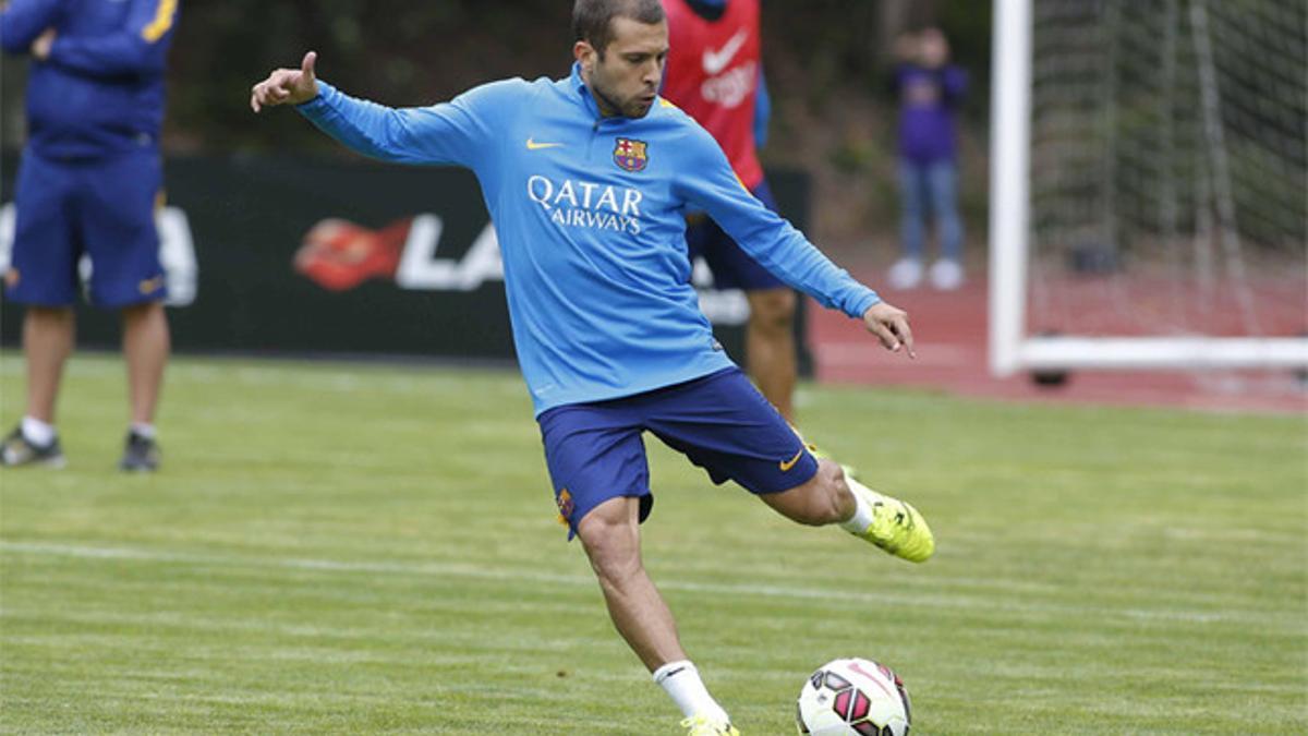 Jordi Alba durante un entrenamiento del FC Barcelona