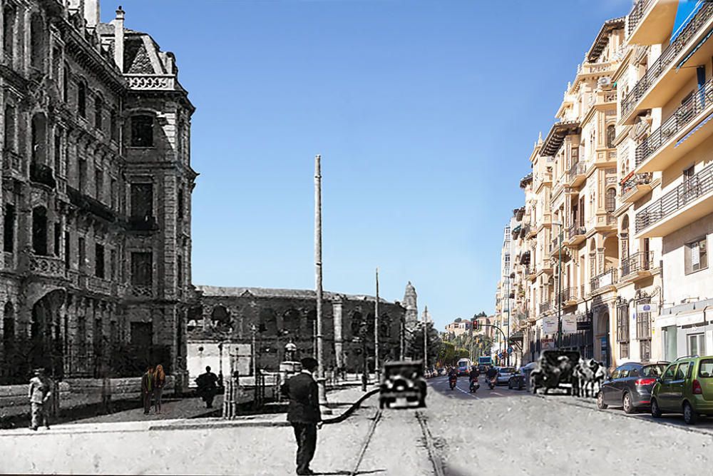 Paseo de Reding. Los postes del tranvía fueron hitos de una modernidad desmantelada a comienzos de los 60. El metro en superficie de nuestros días no es sino un tranvía modernizado, aunque muchos echen en falta la jardinera (...).