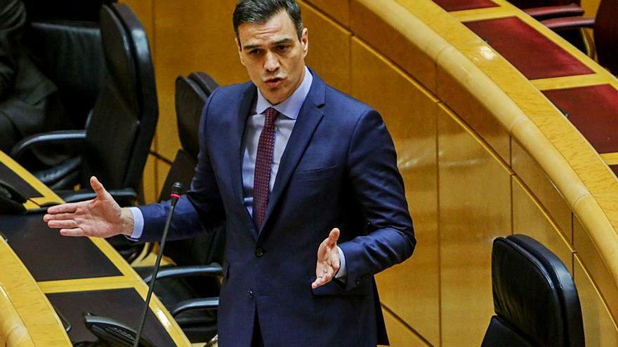 El president Pedro Sánchez en el ple del Senat d&#039;ahir.