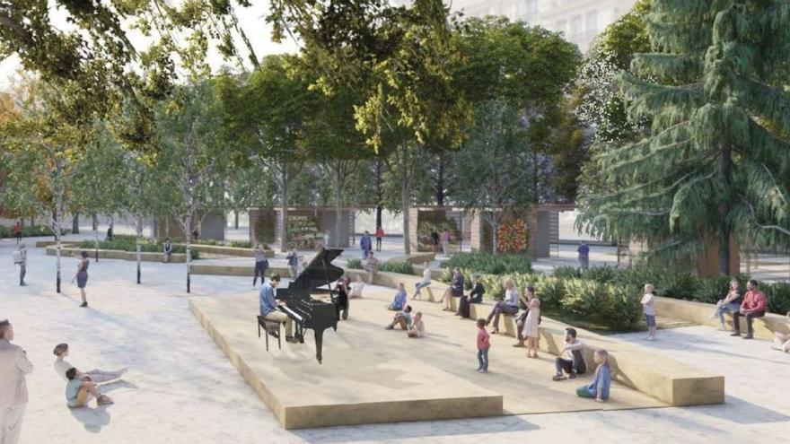 Figuración de la propuesta Re-natura para la plaza del Ayuntamiento