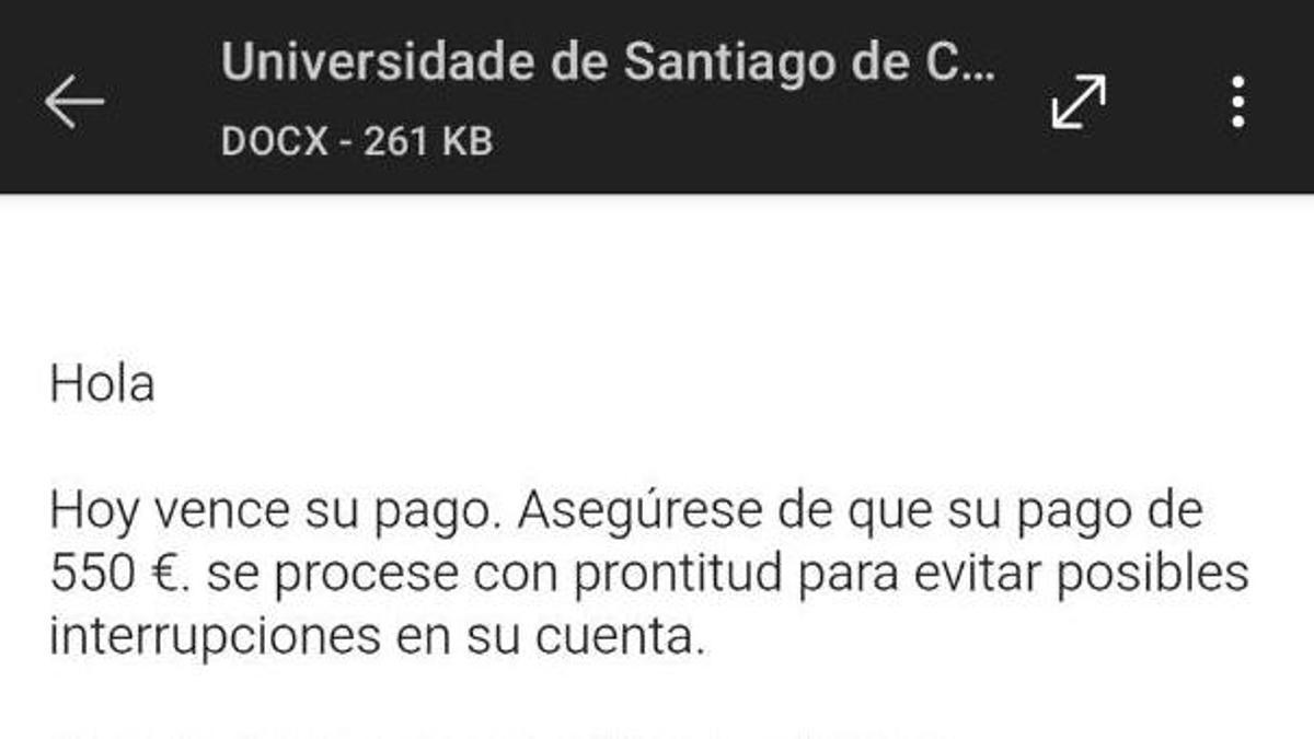 ESTAFA USC | Alertan de una nueva estafa en Santiago que se hace pasar por la USC y pide 550 euros a los estudiantes