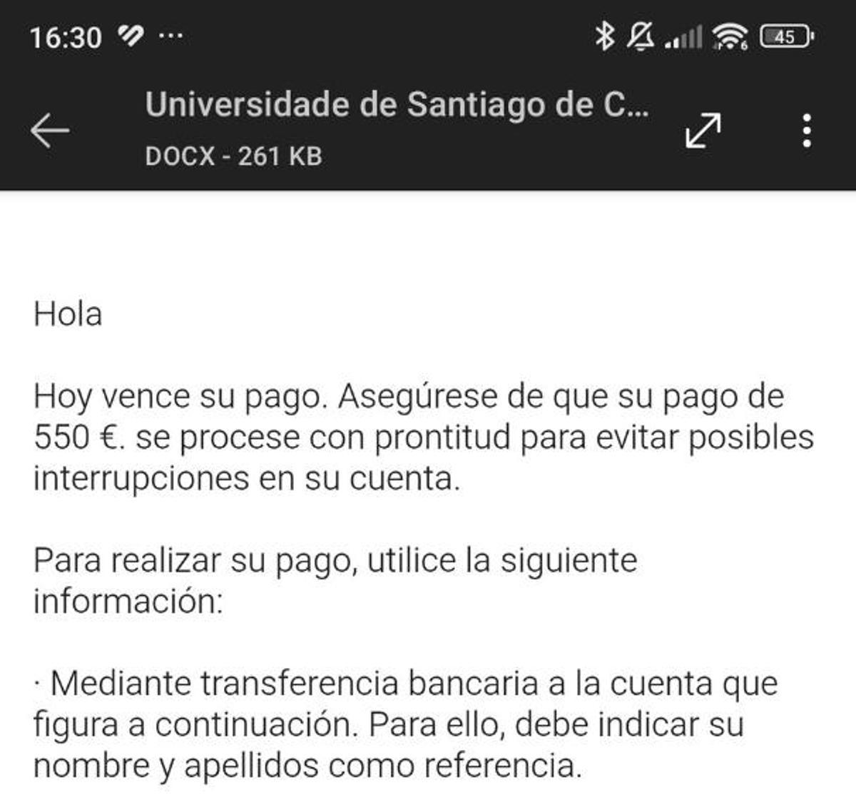 El mensaje que reciben los estudiantes de la Universidade de Santiago