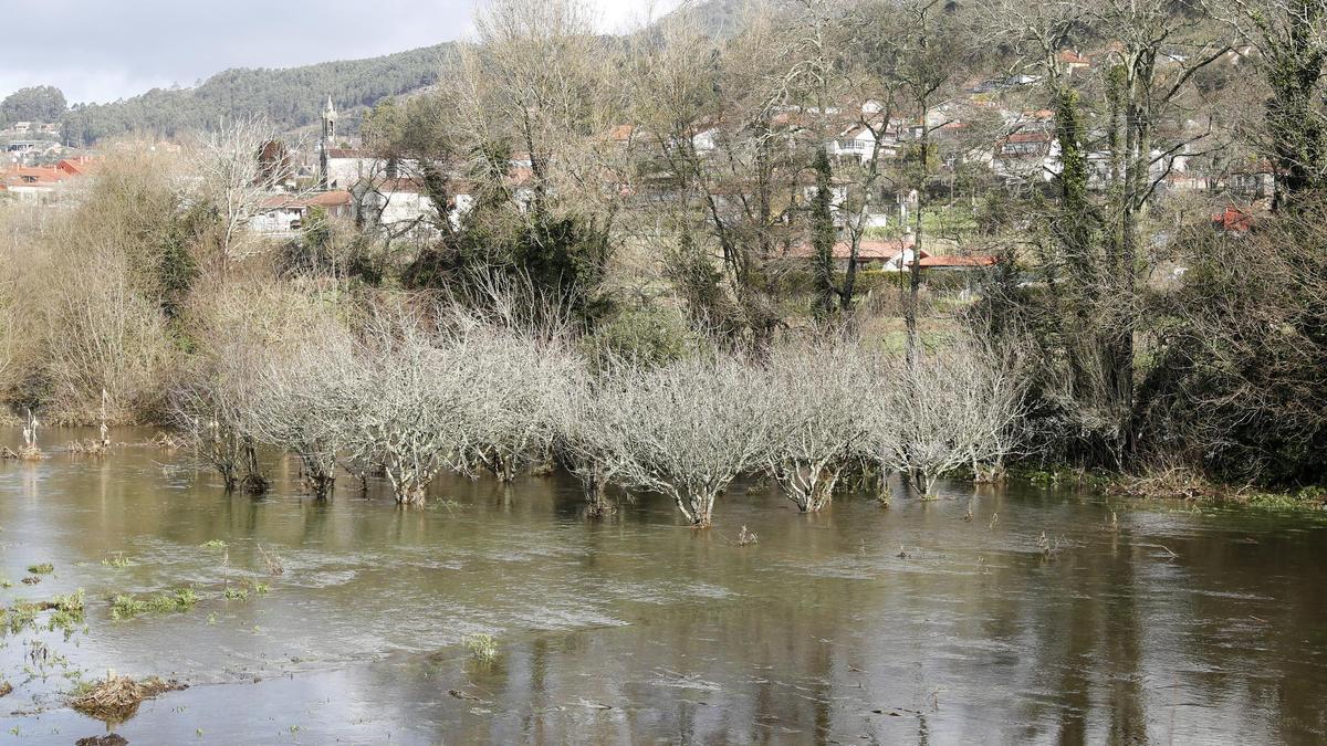 La crecida del río Miñor provoca inundaciones a su paso por Gondomar