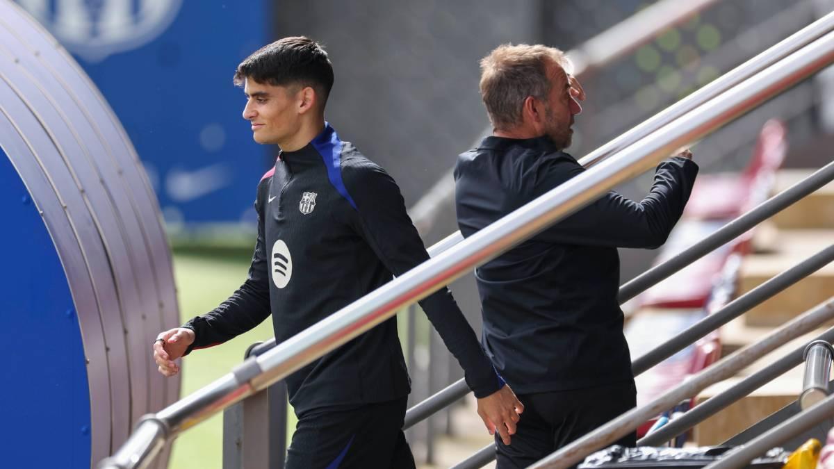 Gerard Martín y Flick, en un entrenamiento
