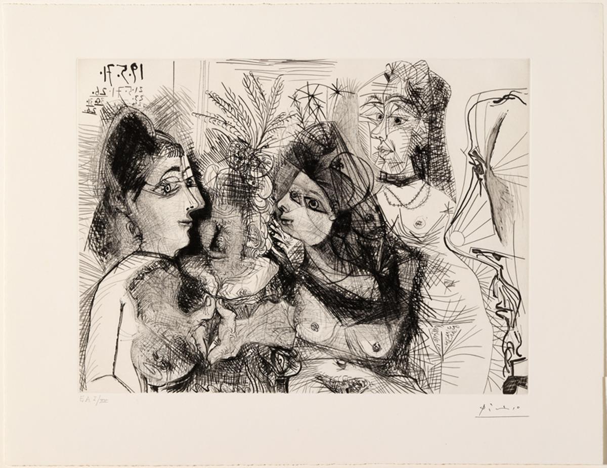 'Burdel. Murmuraciones. Perfil de Degas con la nariz fruncida', grabado de Picasso.