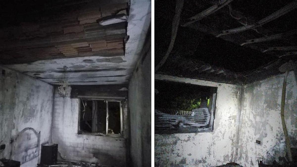 Estado en el que quedaron dos de las estancias de la casa que ardió en Bascuas