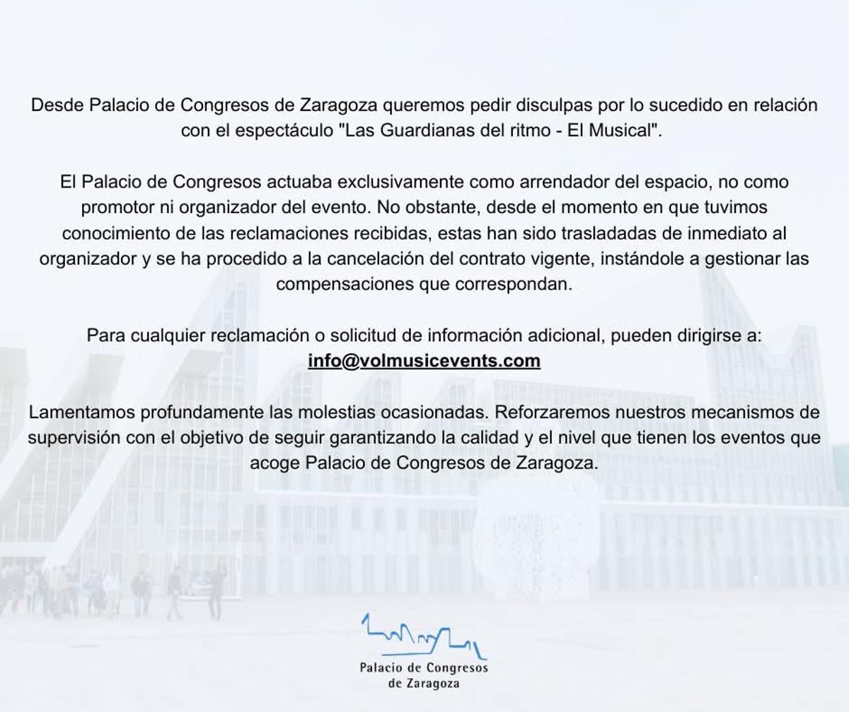 Comunicado del Palacio de Congresos de Zaragoza