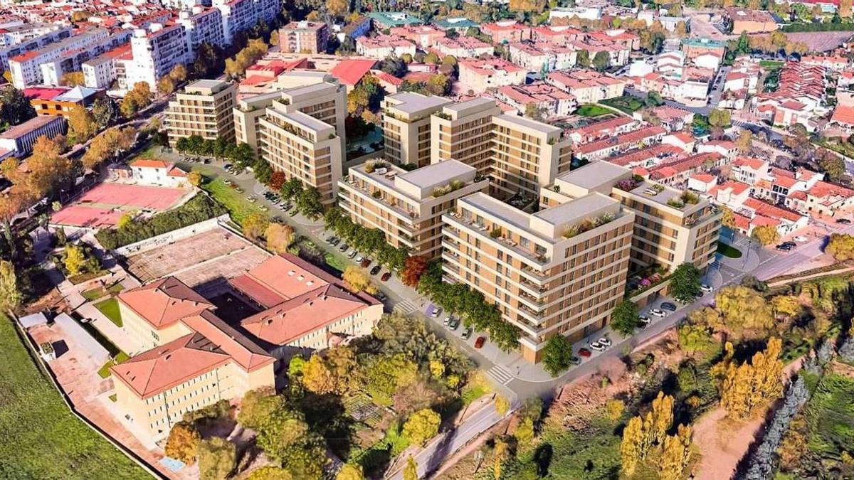 Rénder de cómo quedarán las viviendas junto a la Ribera del Marco de Cáceres.