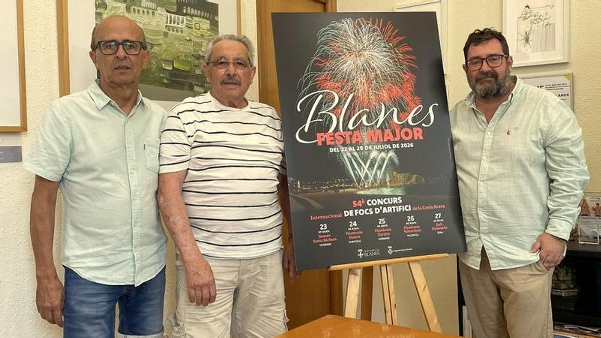 Quique Pérez, Salvador Roca i Jordi Hernández presentant el cartell de la festa major d'enguany