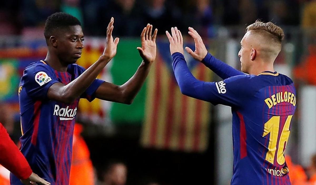 Deulofeu cede su sitio a Dembélé en el Barça-Espanyol. Deulofeu cede su sitio a Dembélé en el Barça-Espanyol.