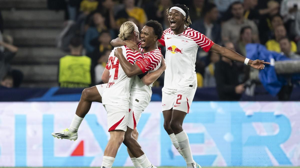 Los jugadores del Leipzig celebran uno de los goles ante el Young Boys