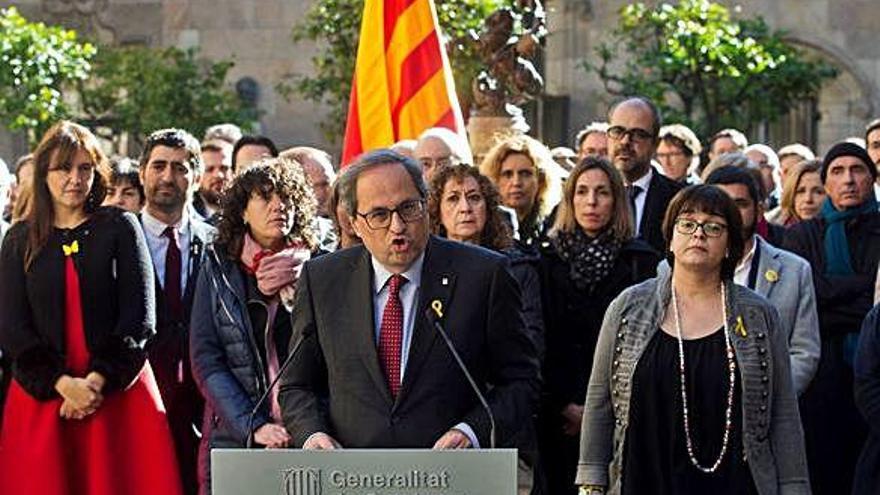 Torra va fer una declaració, ahir, al pati dels Tarongers de la Generalitat