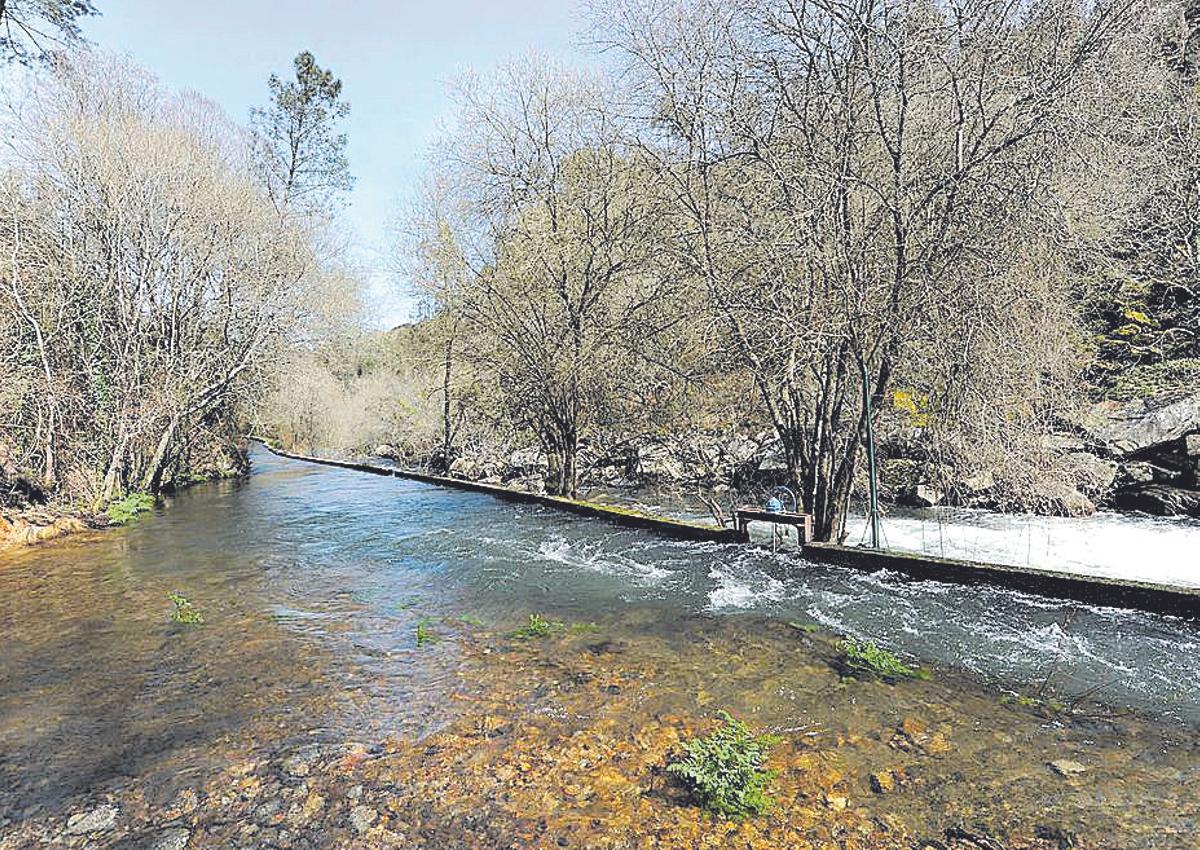 Cauce del río Deza junto a la escala para peces.