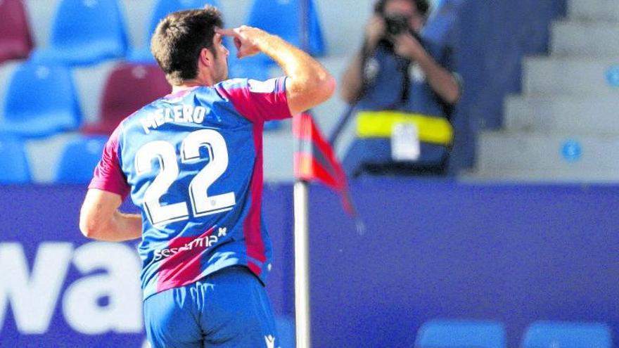 Melero celebra un gol con el Levante UD en Orriols. | EFE