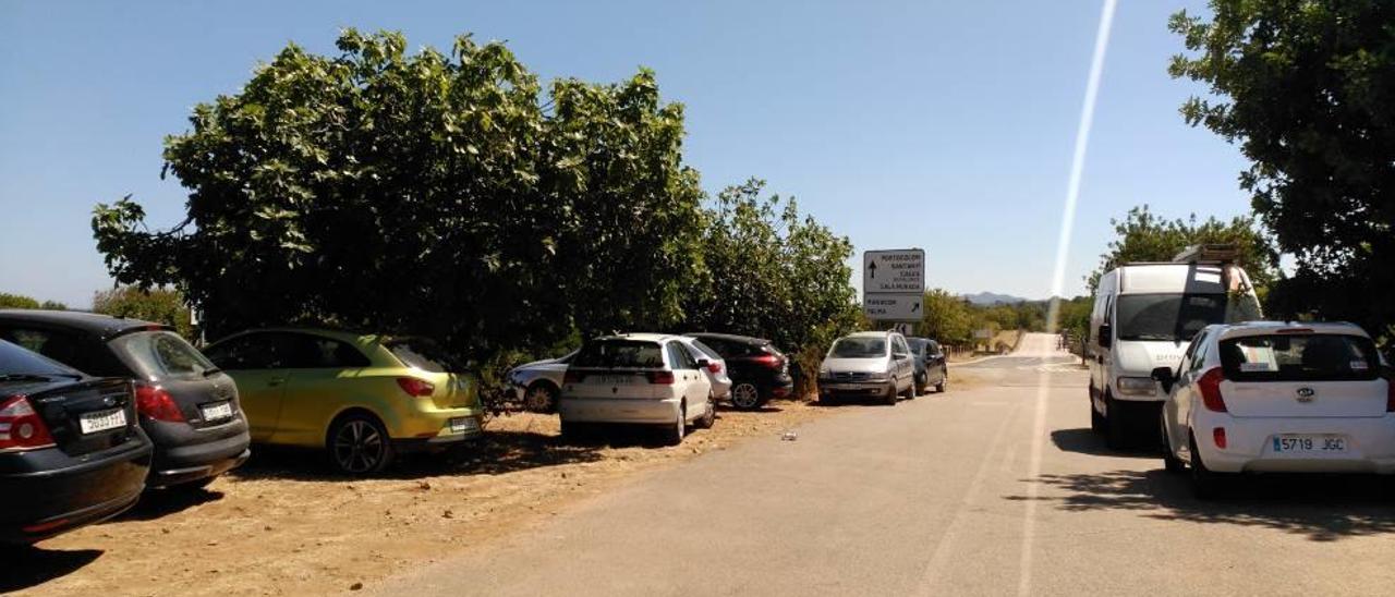 Varias decenas de coches aparcados ayer tarde en una curva de la carretera de Porto Cristo a Portocolom, a la altura de Cala Varques.