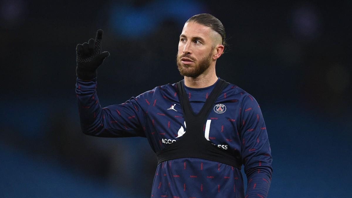 Sergio Ramos en el calentamiento previo al Manchester City - PSG