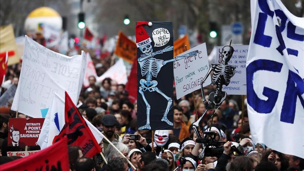 Manifestación en París contra la reforma de las pensiones.