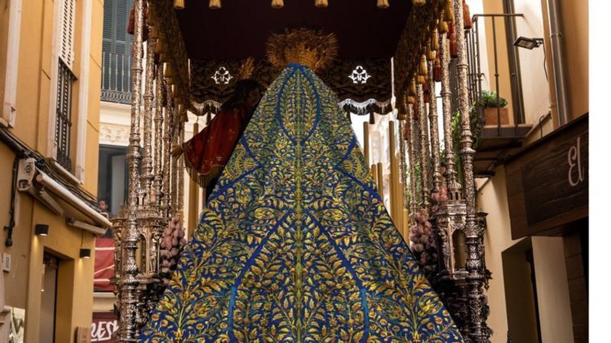 Recreación de cómo quedaría el manto en el trono de la Virgen del Monte Calvario.
