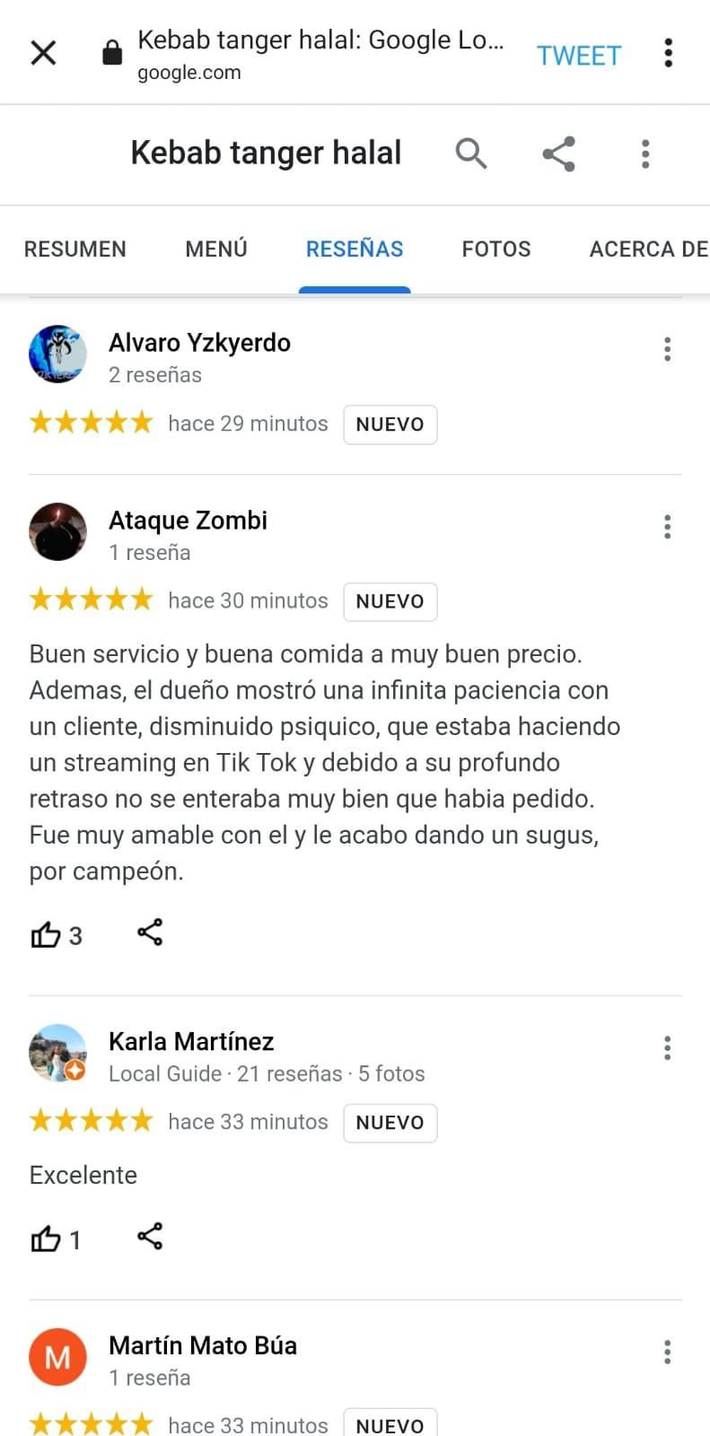 Reseñas en TripAdvisor del restaurante
