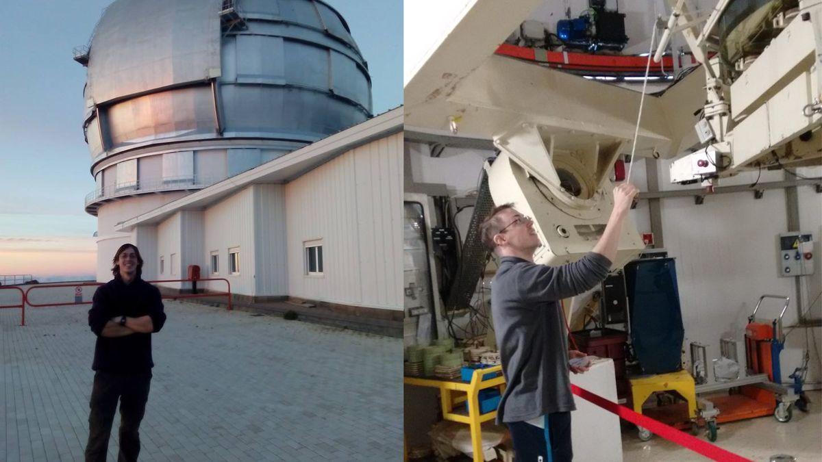 Pablo Arrabal Haro, doctor en Astrofísica de El Palo, junto al telescopio espacial &#039;James Webb&#039;.