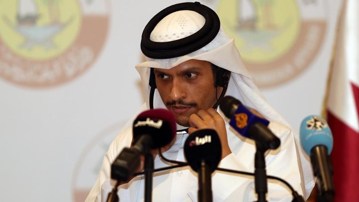 El ministro de Exteriores qatarí, Mohamed bin Abderrahman Al Thani, en una rueda de prensa este martes.