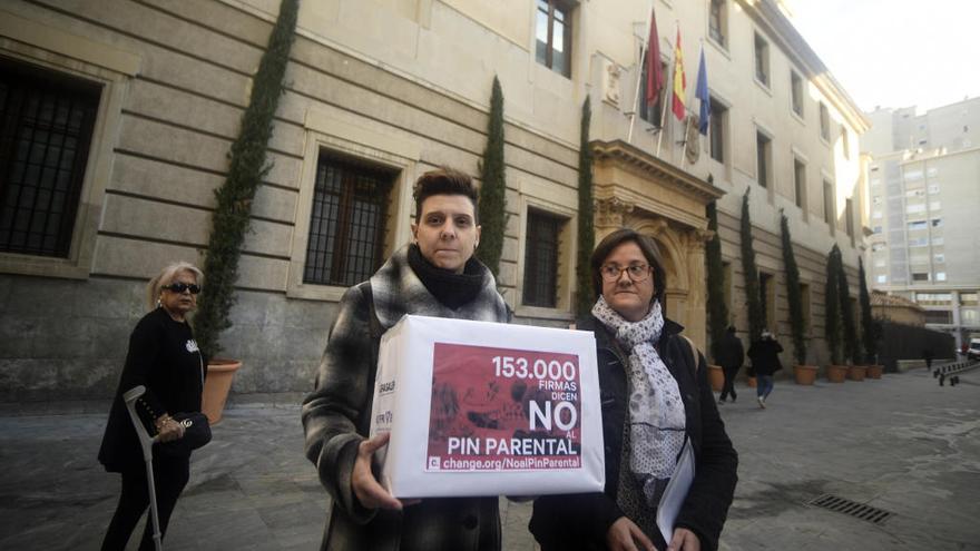 Representantes de los colectivos entregan las firmas en San Esteban.