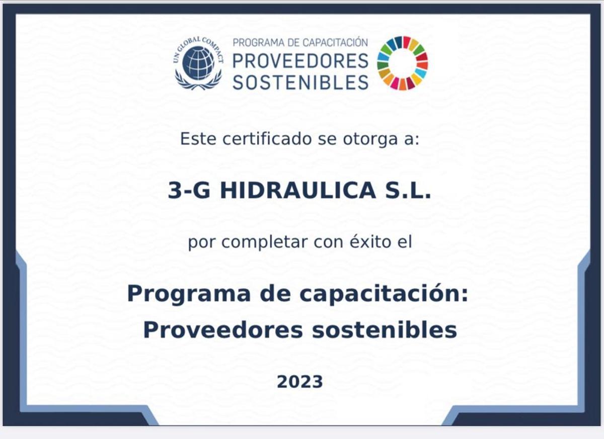 3-G Hidráulica cuenta con el certificado de proveedores sostenibles.