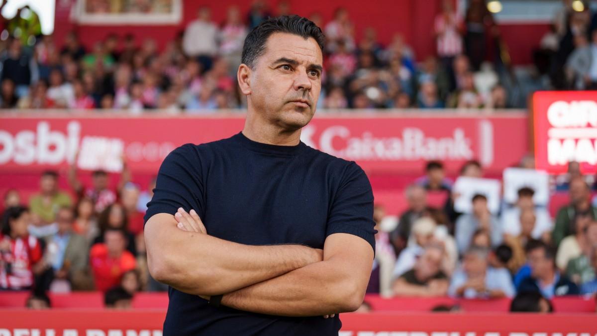 Míchel, durante el partido ante el Mallorca