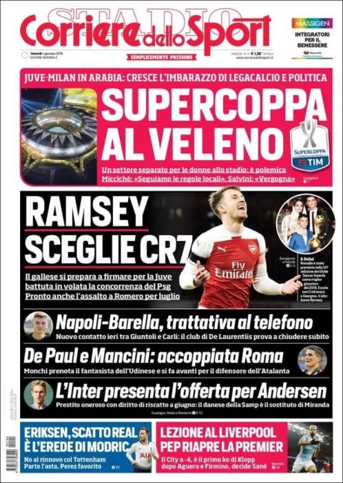 Portada CORRIERE DELLO SPORT viernes 4 enero 2018