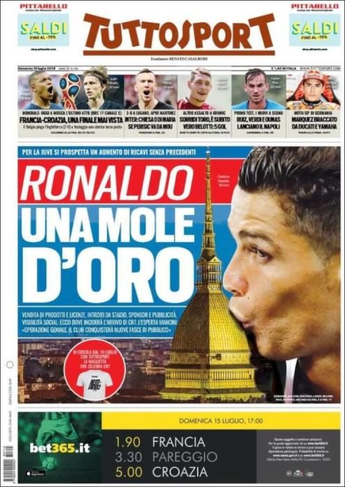 Portada TUTTOSPORT domingo 15 de julio de 2018