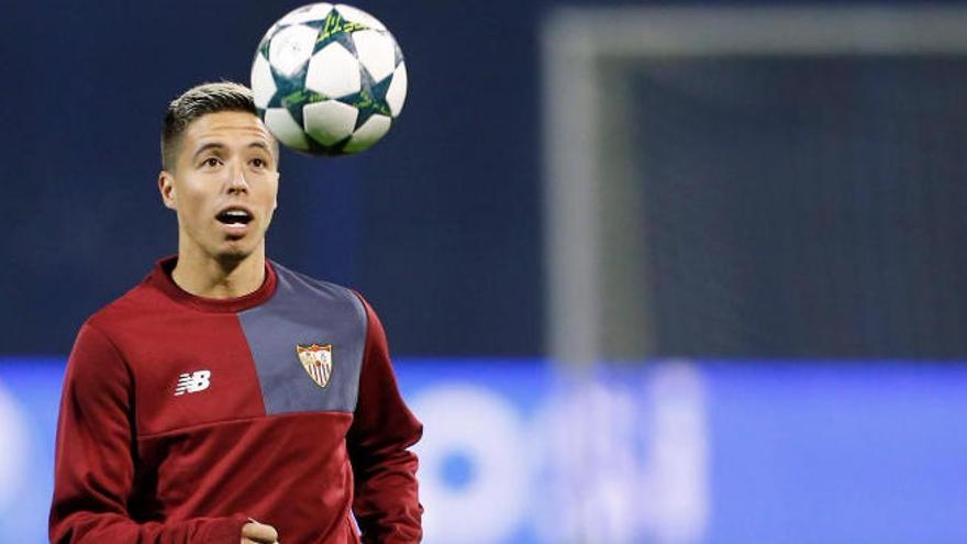 El francés Samir Nasri, pretendido por la UD Las Palmas, durante un entrenamiento con el Sevilla el curso pasado.