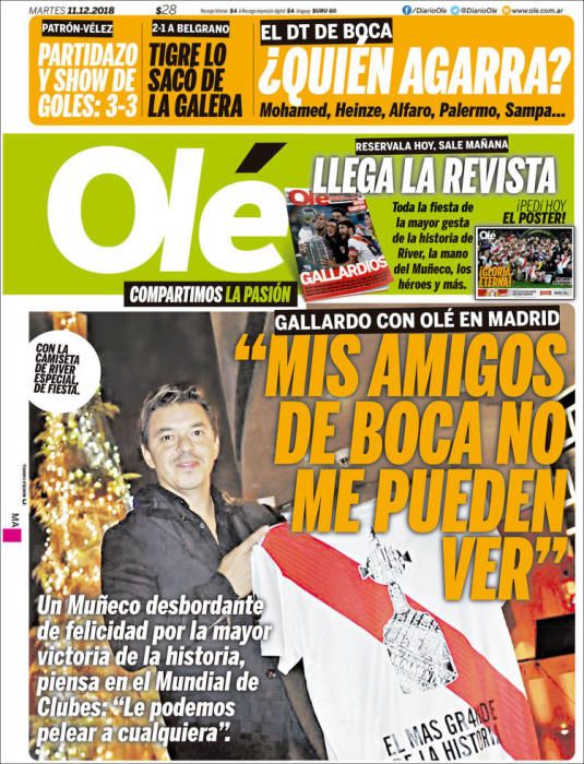 Portada OLÉ martes 11 de diciembre 2018