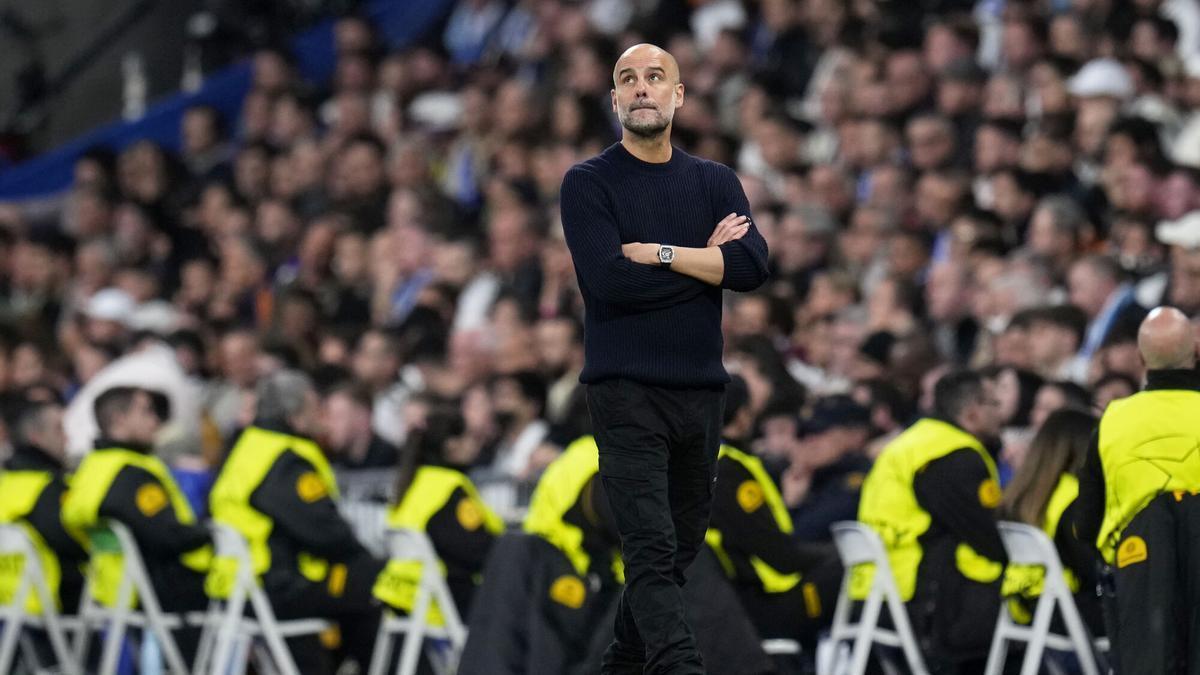 Pep Guardiola, entrenador del Real Madrid, durante el partido contra el Manchester City.