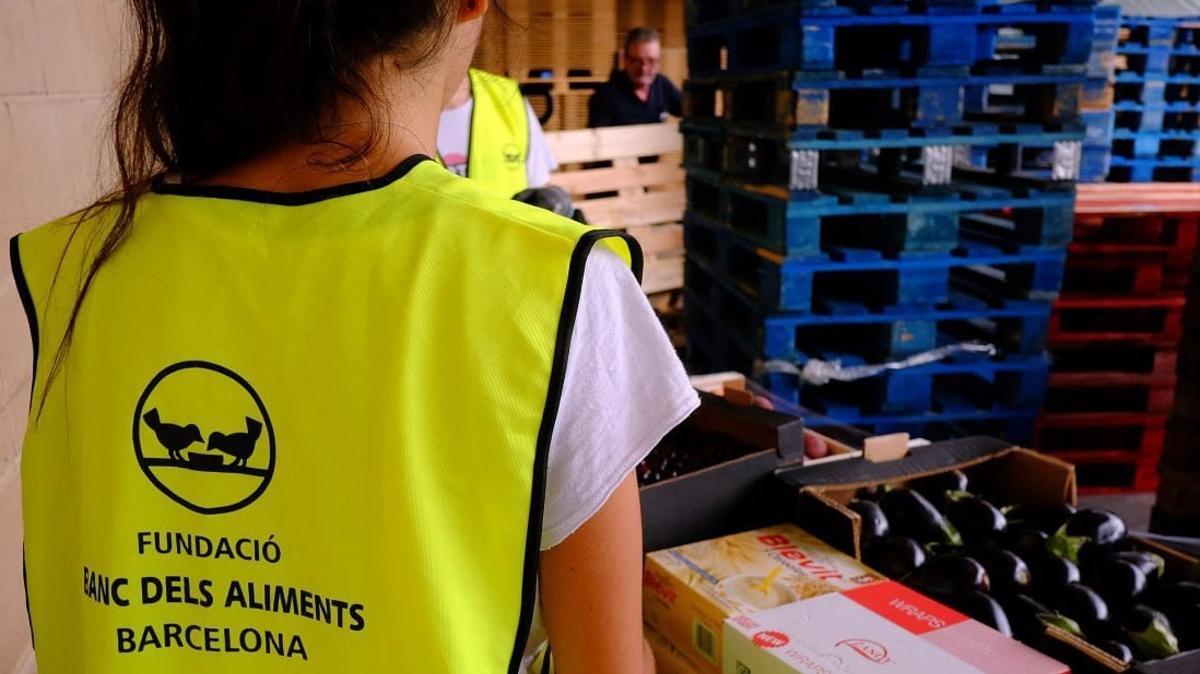 Voluntarios del Banc dels Aliments de Barcelona recogen comida y productos para Valencia.