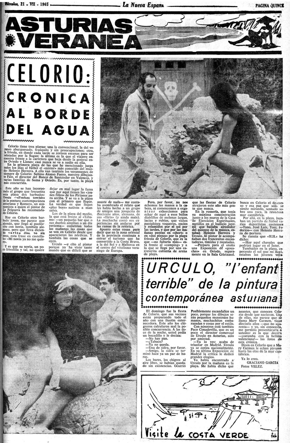 Publicación de LA NUEVA ESPAÑA en julio de 1965 en la que aparece una adolescente Carmen Lomana en la playa de Palombina.